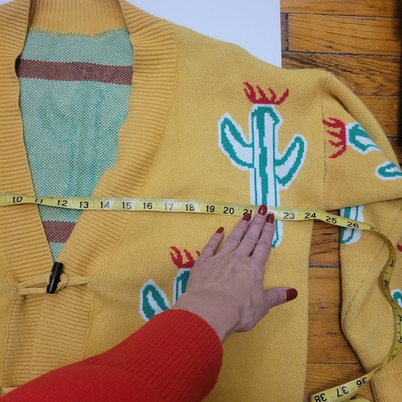Cactus Cardigan in Bright Yellow & Green. Southwestern Cowboy Grandpa Sweater - Picture 4 of 7
